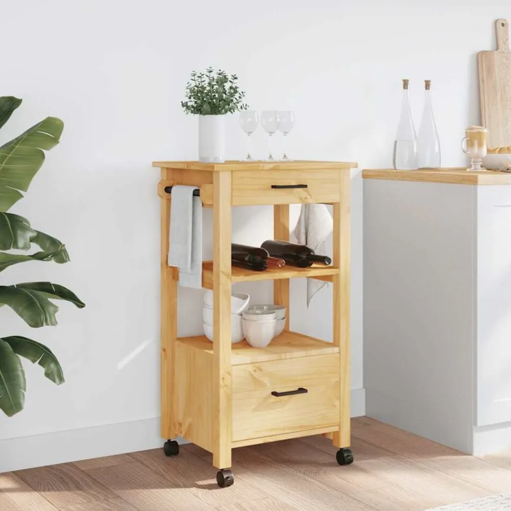 vidaXL Carros E Islas-Carrito de cocina MONZA madera maciza de pino 48x40x88,5 cm