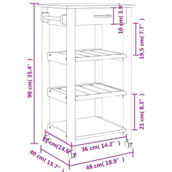 vidaXL Carros E Islas-Carrito de cocina MONZA madera maciza de pino 48x40x88,5 cm