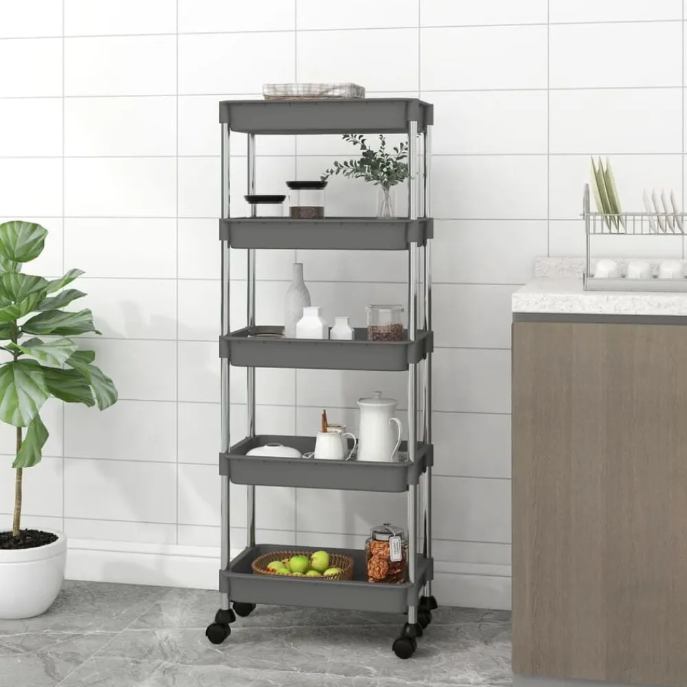vidaXL Carros E Islas-Carrito de cocina 5 niveles hierro y ABS 42x29x128 cm