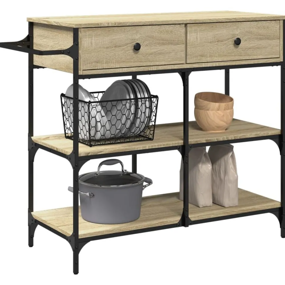 vidaXL Carrito de cocina madera ingeniería 105x42x95 cm Roble Sonoma Sale