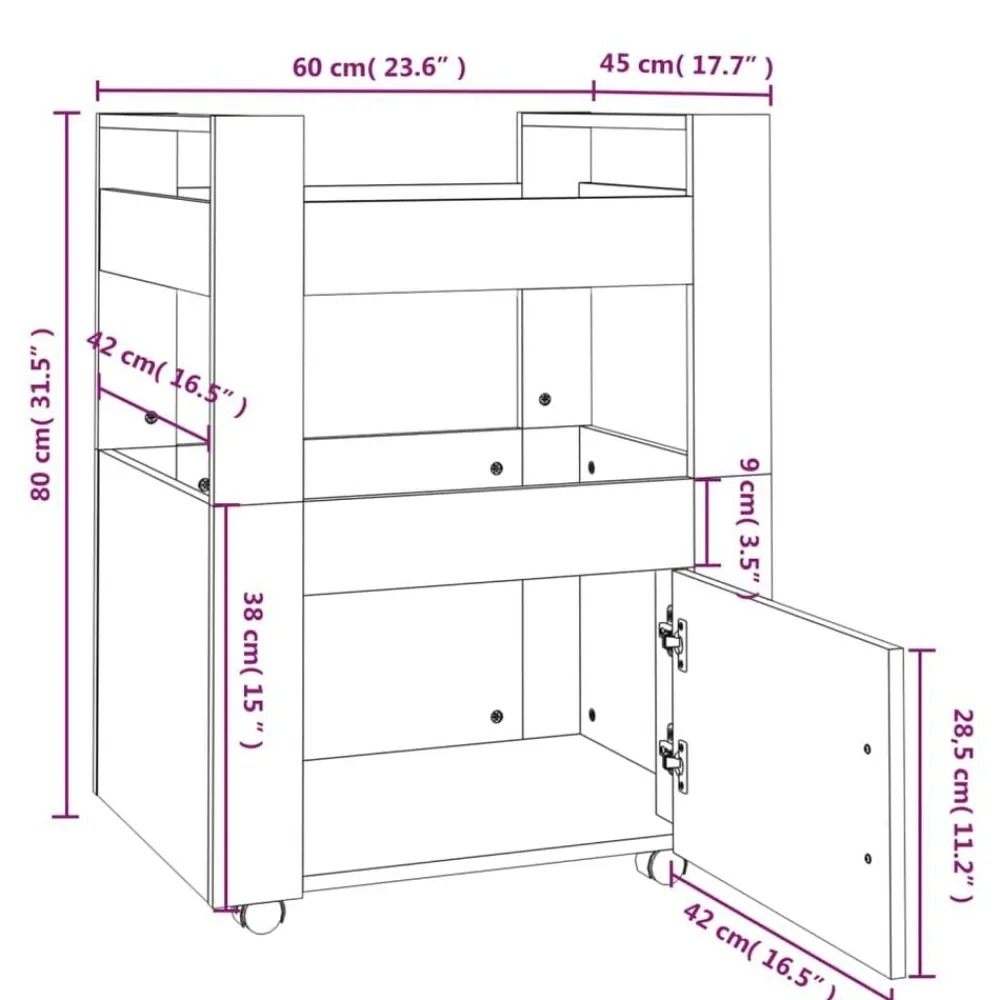 vidaXL Carros E Islas-Carrito de cocina madera contrachapada gris hormigón 60x45x80cm