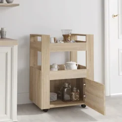 vidaXL Carrito de cocina madera contrachapada color roble 60x45x80 cm Roble Sonoma Outlet