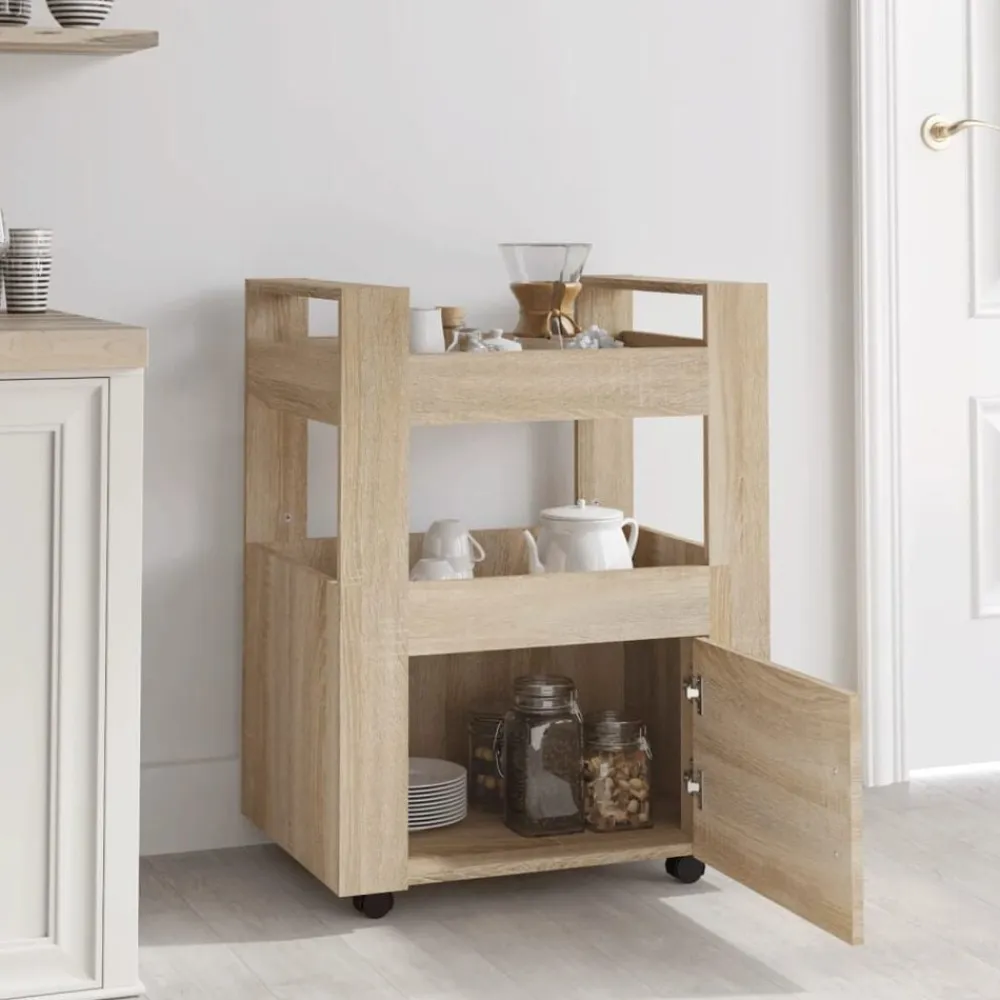 vidaXL Carrito de cocina madera contrachapada color roble 60x45x80 cm Roble Sonoma Outlet
