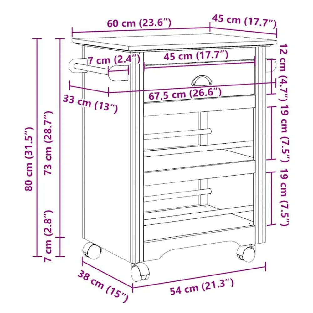 vidaXL Carros E Islas-Carrito de cocina BODO 67,5x45x80 cm