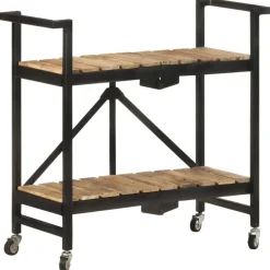 vidaXL Carros E Islas-Carrito de cocina de madera maciza de mango 87x36x81 cm