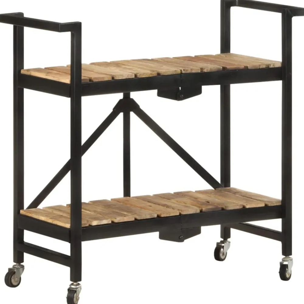 vidaXL Carros E Islas-Carrito de cocina de madera maciza de mango 87x36x81 cm
