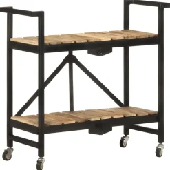 vidaXL Carros E Islas-Carrito de cocina de madera maciza de mango 87x36x81 cm