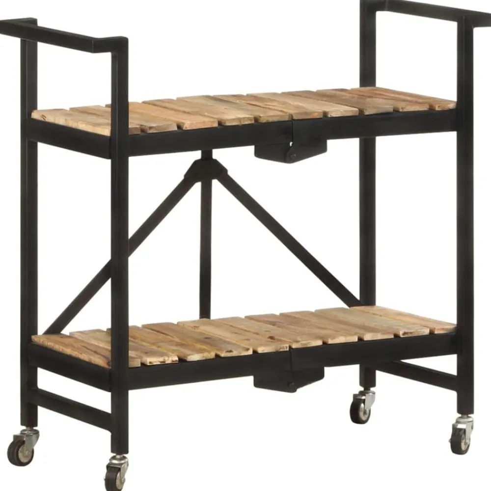 vidaXL Carros E Islas-Carrito de cocina de madera maciza de mango 87x36x81 cm