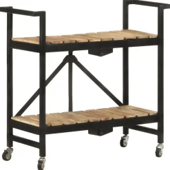 vidaXL Carros E Islas-Carrito de cocina de madera maciza de mango 87x36x81 cm