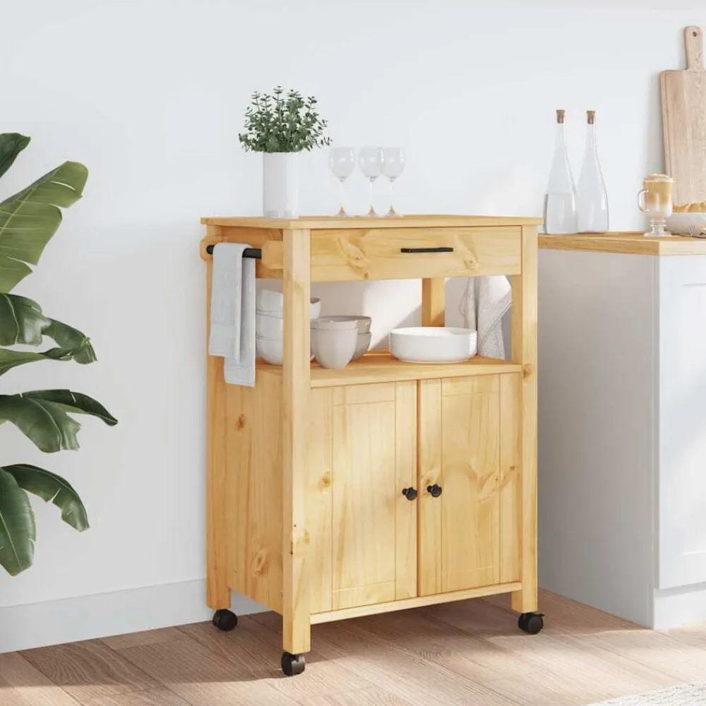 vidaXL Carrito de cocina MONZA madera maciza de pino 60x40x88,5 cm Marrón New