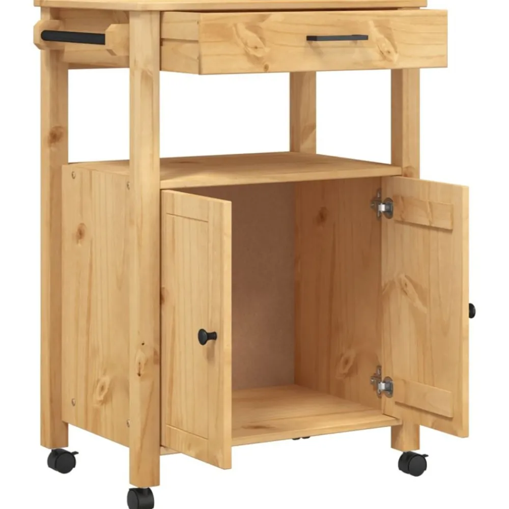 vidaXL Carrito de cocina MONZA madera maciza de pino 60x40x88,5 cm Marrón New