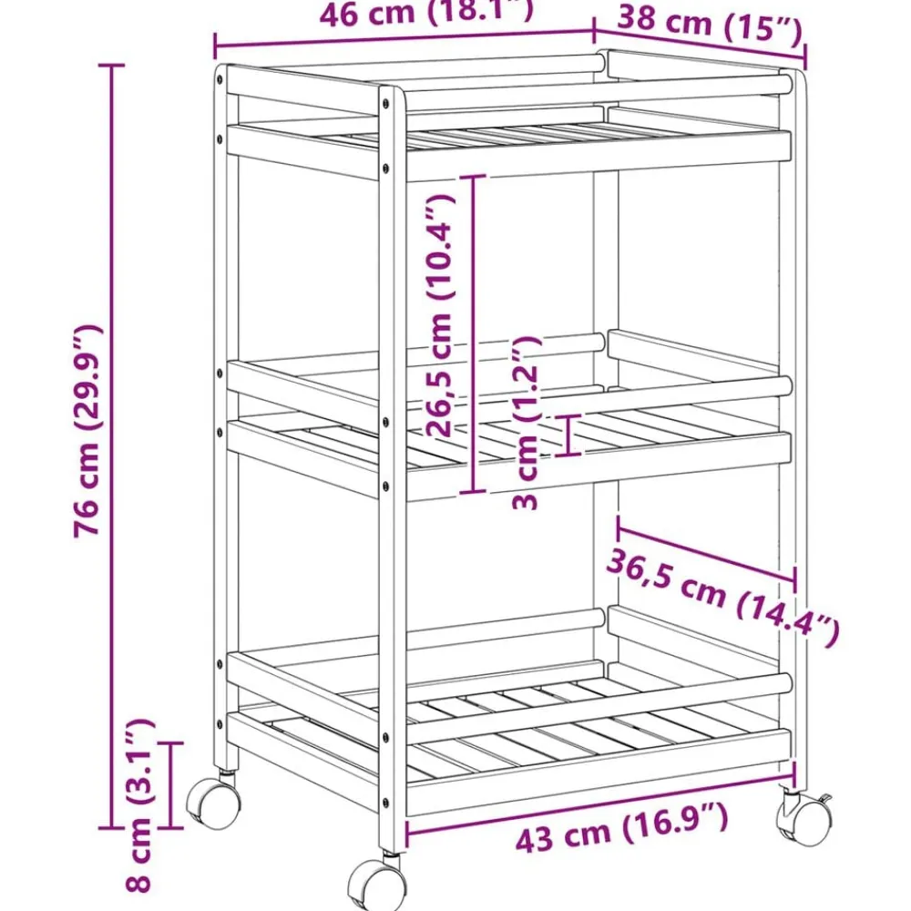 vidaXL Carrito de cocina con ruedas Natural 46 x 38 x 76 cm Bambú Hot