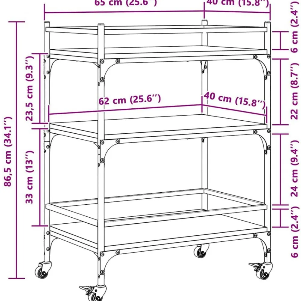 vidaXL Carros E Islas-Carrito de cocina de madera de ingeniería 65x40x86,5 cm