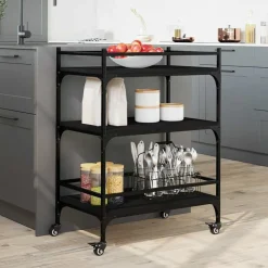 vidaXL Carros E Islas-Carrito de cocina de madera de ingeniería 65x40x86,5 cm