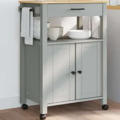 vidaXL Carrito de cocina MONZA madera maciza de pino 60x40x88,5 cm Gris New