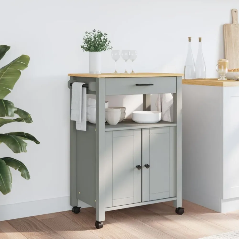 vidaXL Carrito de cocina MONZA madera maciza de pino 60x40x88,5 cm Gris New
