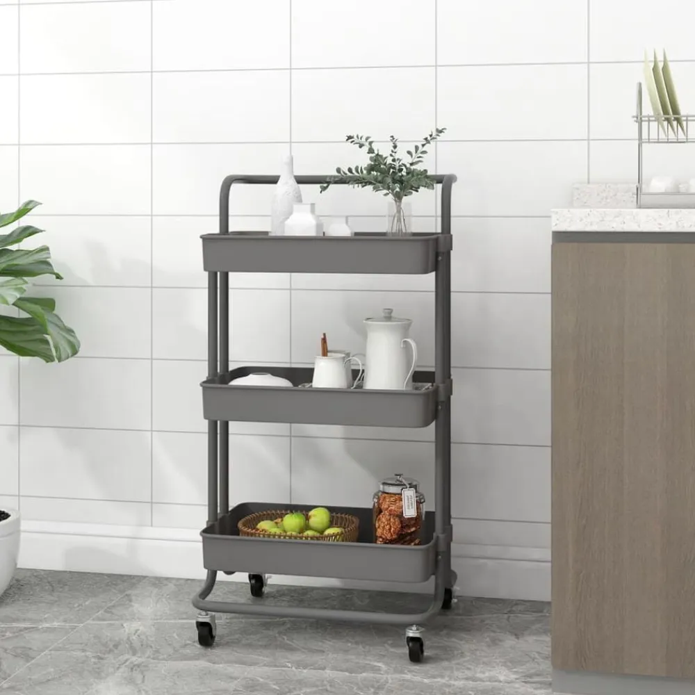 vidaXL Carros E Islas-Carrito de cocina 3 niveles hierro y ABS 42x35x85 cm