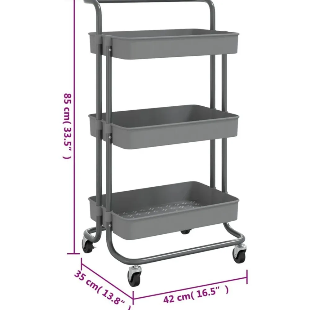 vidaXL Carros E Islas-Carrito de cocina 3 niveles hierro y ABS 42x35x85 cm