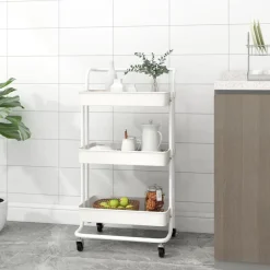 vidaXL Carros E Islas-Carrito de cocina 3 niveles hierro y ABS 42x35x85 cm