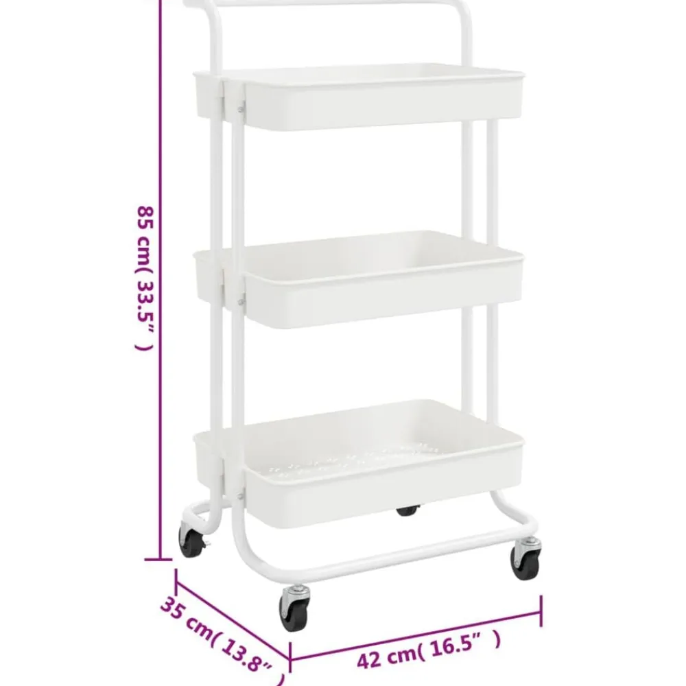 vidaXL Carros E Islas-Carrito de cocina 3 niveles hierro y ABS 42x35x85 cm