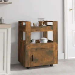 vidaXL Carrito de cocina madera contrachapada 60x45x80cm Roble ahumado Hot