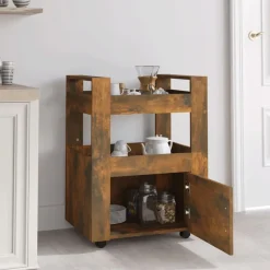 vidaXL Carrito de cocina madera contrachapada 60x45x80cm Roble ahumado Hot