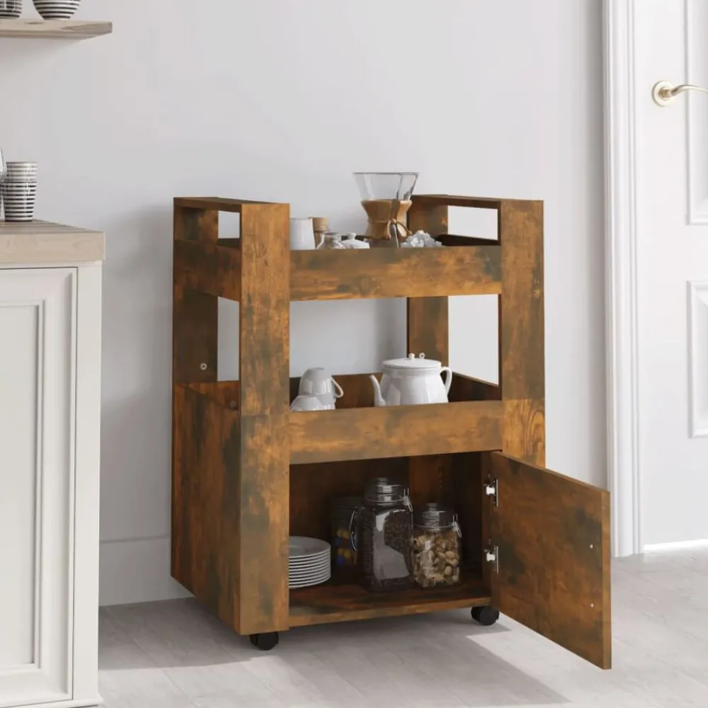 vidaXL Carrito de cocina madera contrachapada 60x45x80cm Roble ahumado Hot