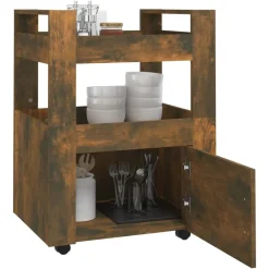 vidaXL Carrito de cocina madera contrachapada 60x45x80cm Roble ahumado Hot