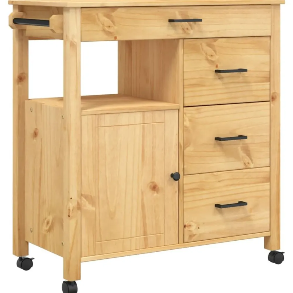 vidaXL Carrito de cocina MONZA madera maciza de pino 84x40x88,5 cm Marrón Clearance