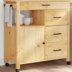vidaXL Carrito de cocina MONZA madera maciza de pino 84x40x88,5 cm Marr&oacute;n Clearance