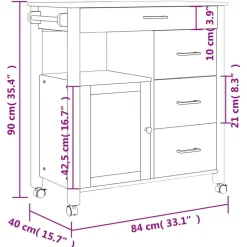 vidaXL Carrito de cocina MONZA madera maciza de pino 84x40x88,5 cm Marrón Clearance