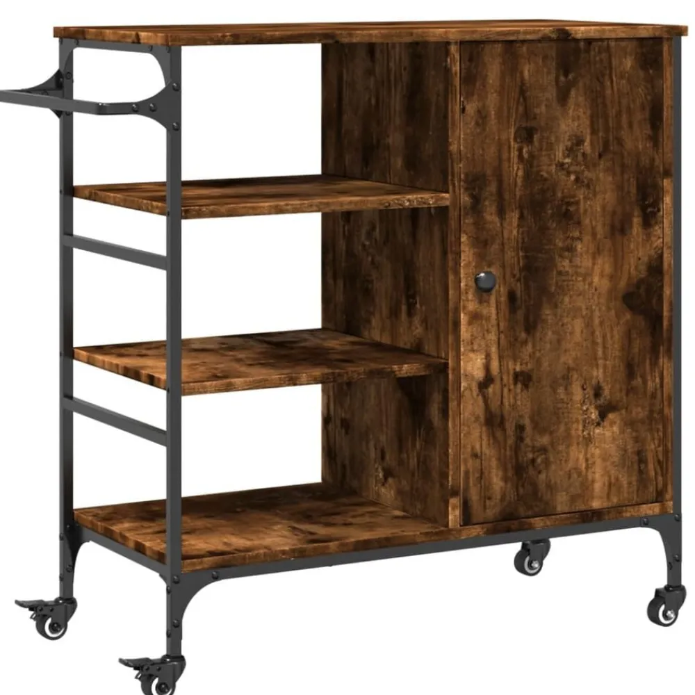 vidaXL Carrito de cocina de madera 87,5x38,5x84,5 cm Roble ahumado Online