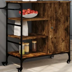 vidaXL Carrito de cocina de madera 87,5x38,5x84,5 cm Roble ahumado Online