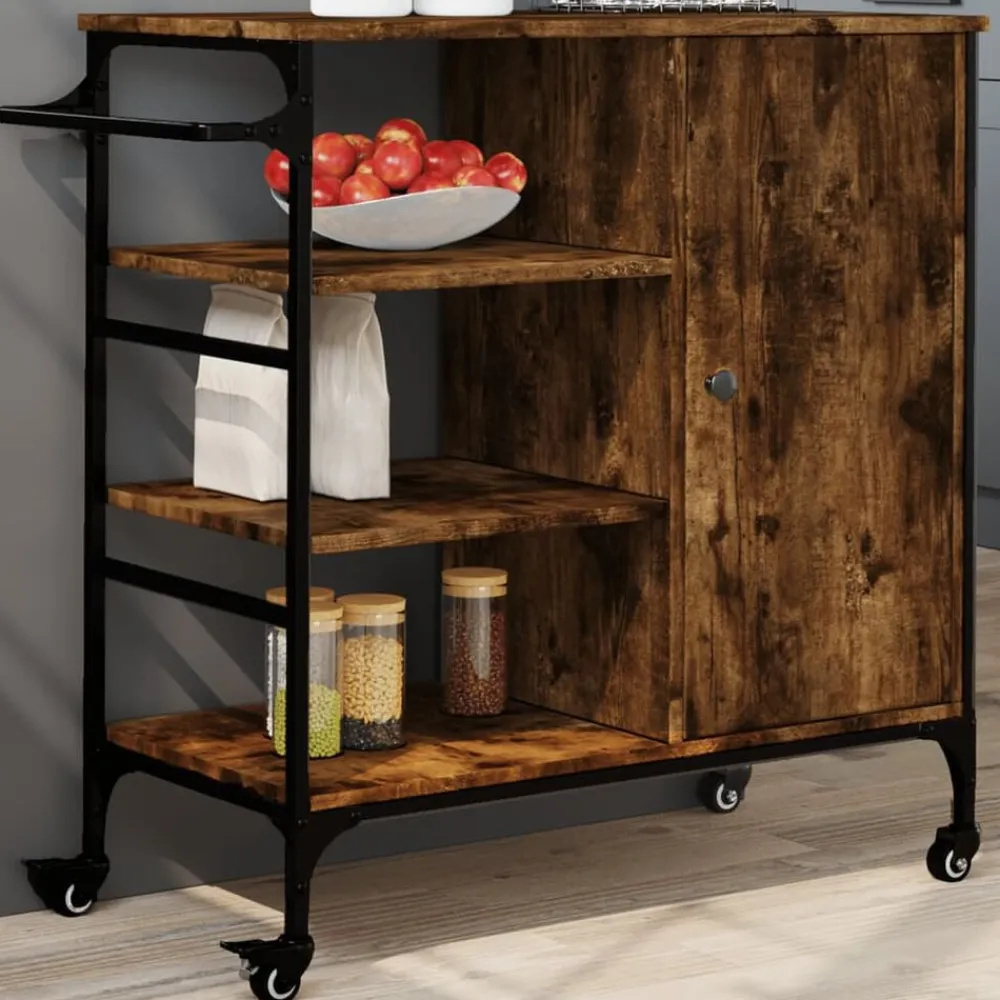 vidaXL Carrito de cocina de madera 87,5x38,5x84,5 cm Roble ahumado Online