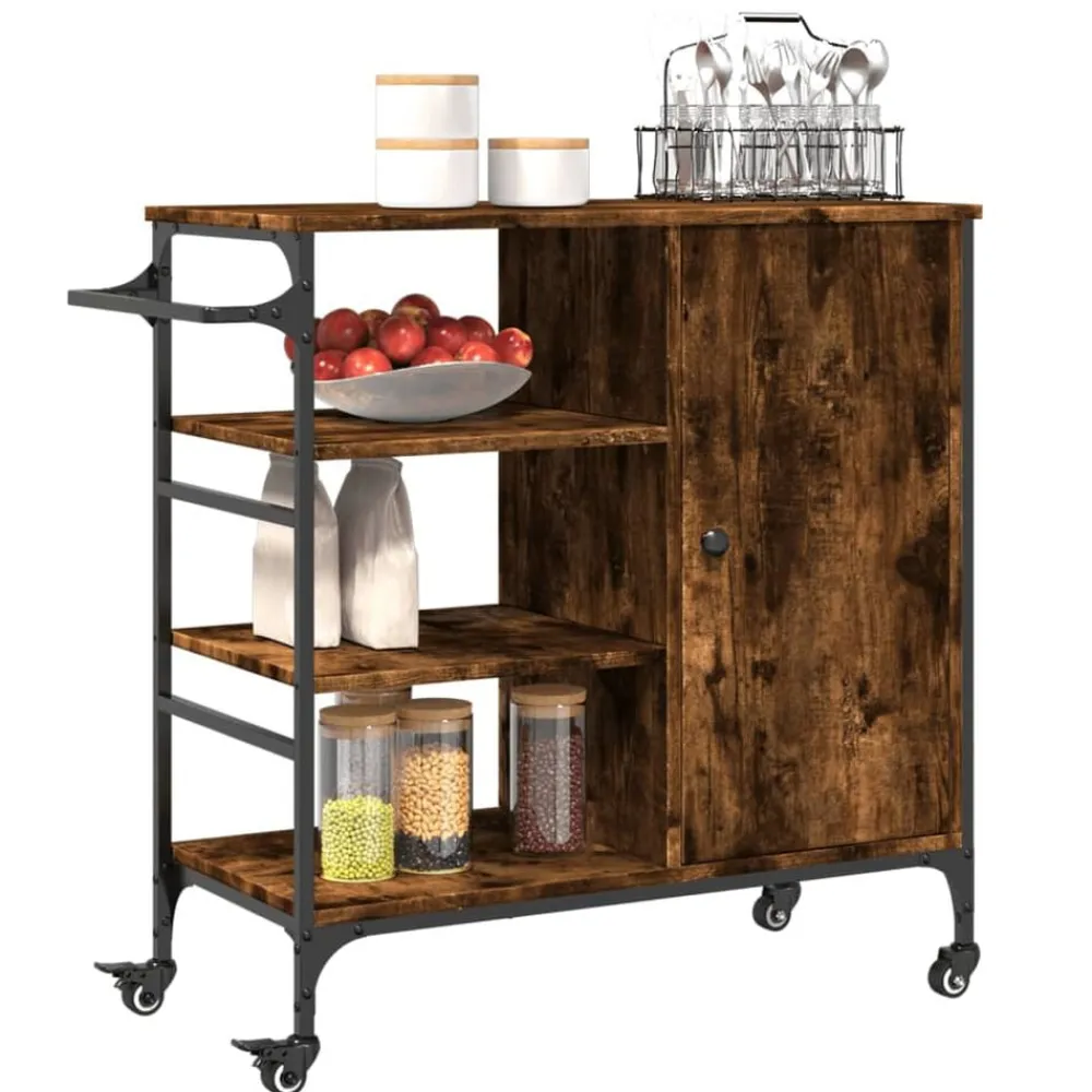 vidaXL Carrito de cocina de madera 87,5x38,5x84,5 cm Roble ahumado Online