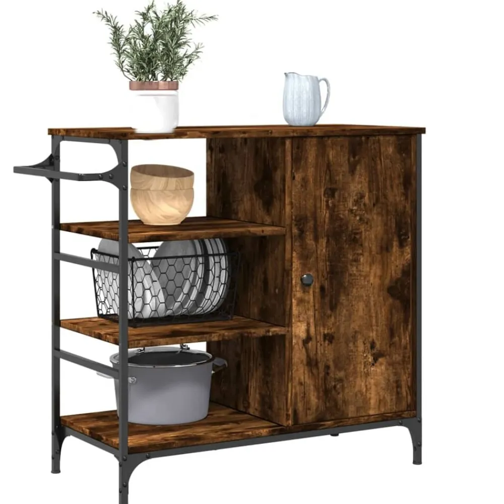 vidaXL Carrito de cocina de madera 87,5x38,5x84,5 cm Roble ahumado Online