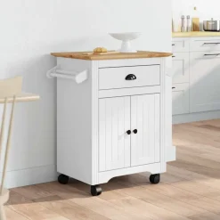 vidaXL Carrito de cocina BODO blanco y marrón 72x45x80 cm Blanco y marrón Discount