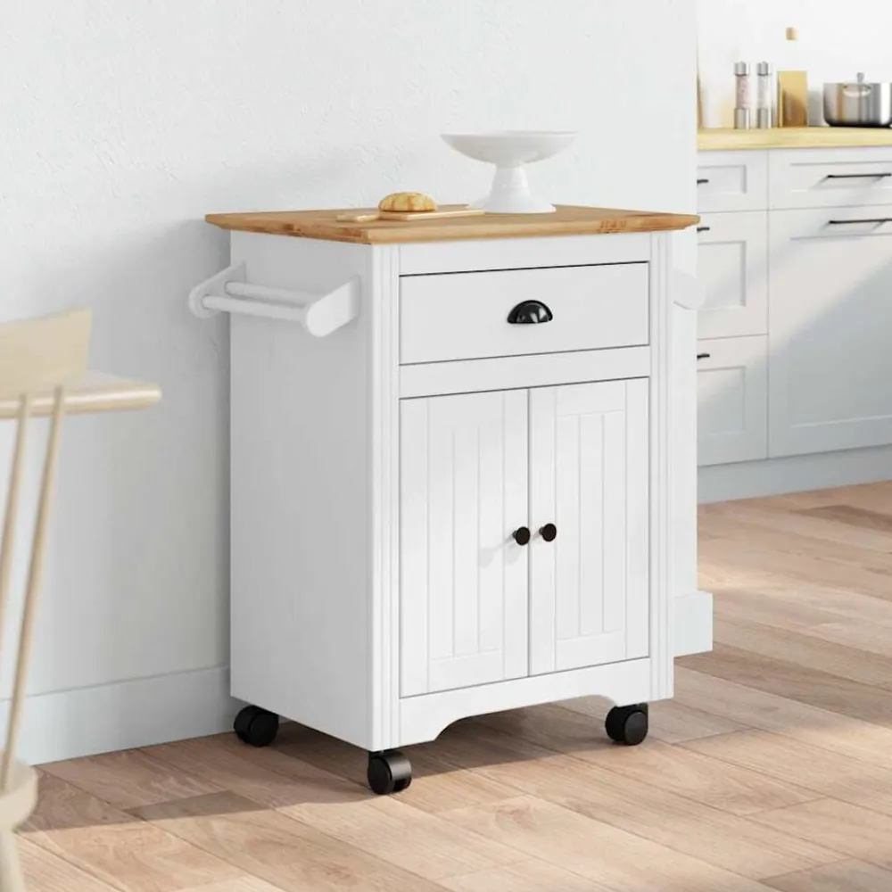 vidaXL Carrito de cocina BODO blanco y marrón 72x45x80 cm Blanco y marrón Discount