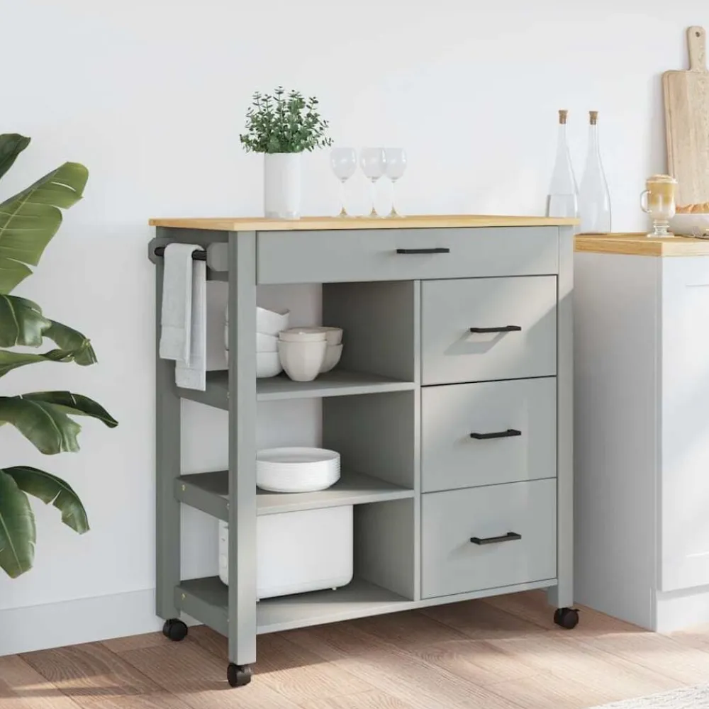 vidaXL Carros E Islas-Carrito de cocina MONZA madera maciza de pino 84x40x88,5 cm