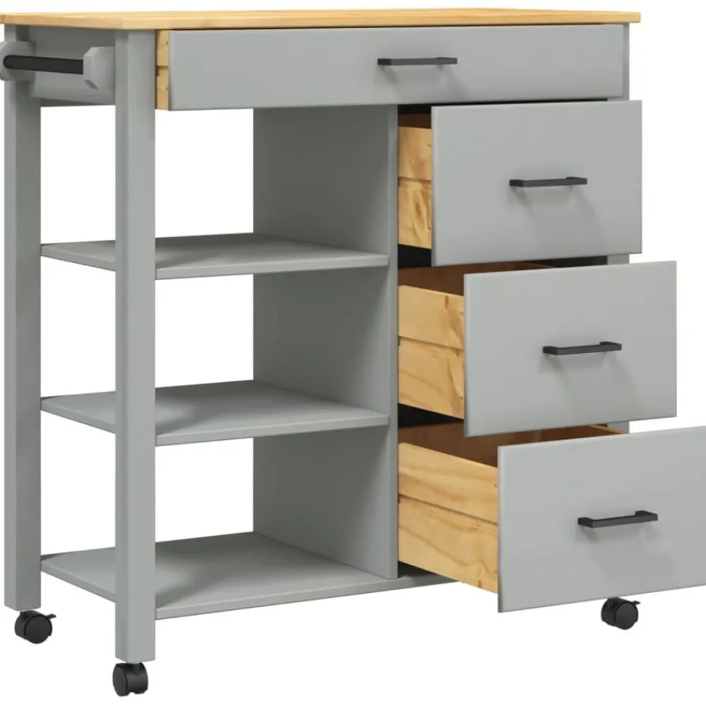vidaXL Carros E Islas-Carrito de cocina MONZA madera maciza de pino 84x40x88,5 cm