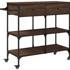 vidaXL Carros E Islas-Carrito de cocina madera ingeniería marrón roble 105x42x95 cm