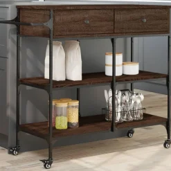 vidaXL Carros E Islas-Carrito de cocina madera ingeniería marrón roble 105x42x95 cm