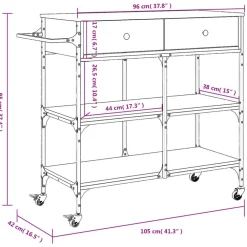 vidaXL Carros E Islas-Carrito de cocina madera ingeniería marrón roble 105x42x95 cm