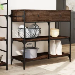 vidaXL Carros E Islas-Carrito de cocina madera ingeniería marrón roble 105x42x95 cm