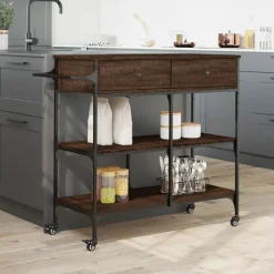 vidaXL Carros E Islas-Carrito de cocina madera ingeniería marrón roble 105x42x95 cm