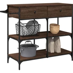 vidaXL Carros E Islas-Carrito de cocina madera ingeniería marrón roble 105x42x95 cm