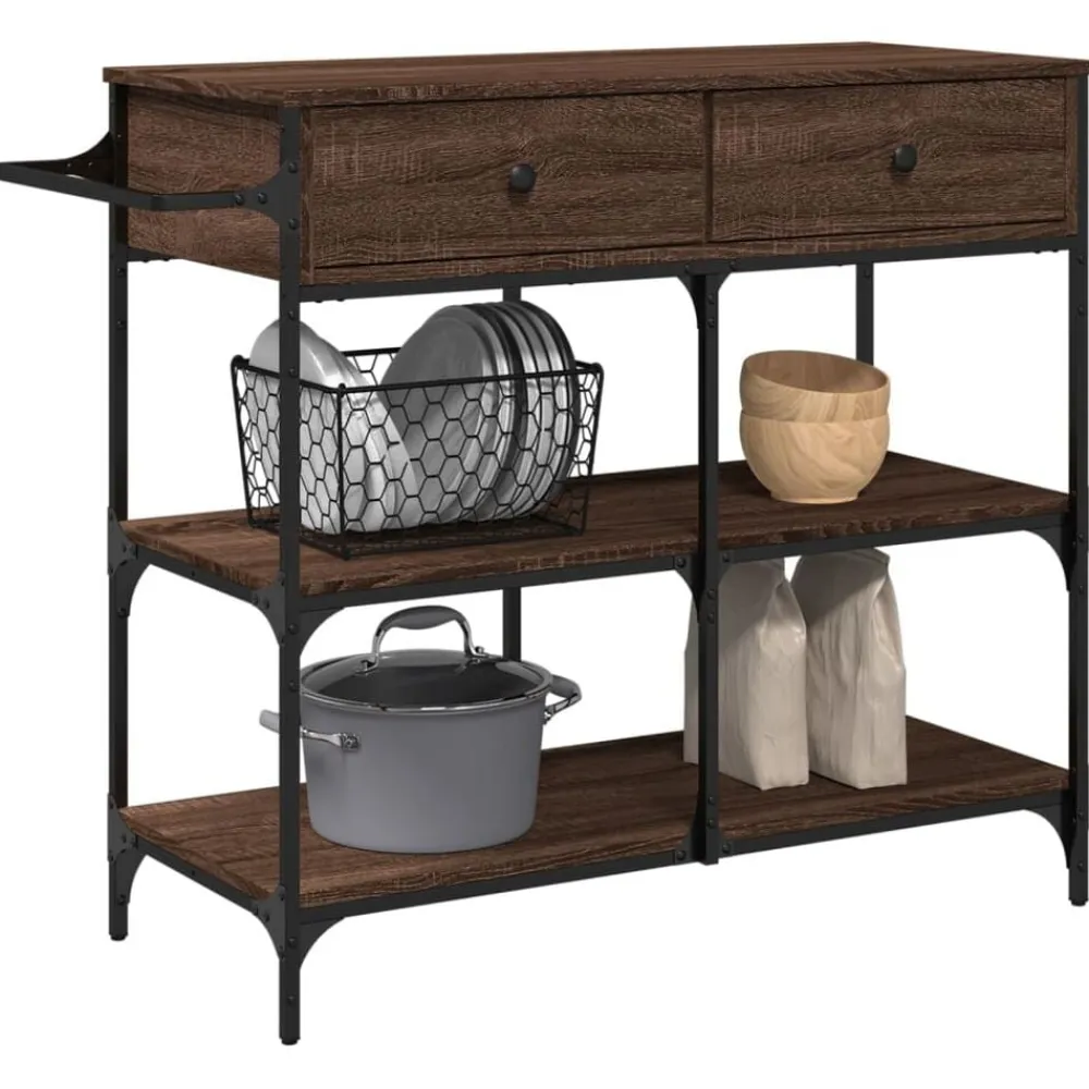 vidaXL Carros E Islas-Carrito de cocina madera ingeniería marrón roble 105x42x95 cm
