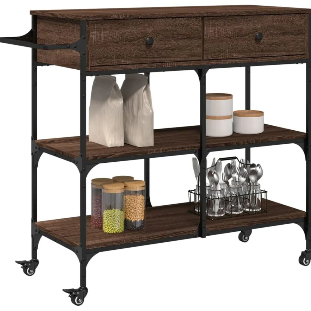 vidaXL Carros E Islas-Carrito de cocina madera ingeniería marrón roble 105x42x95 cm