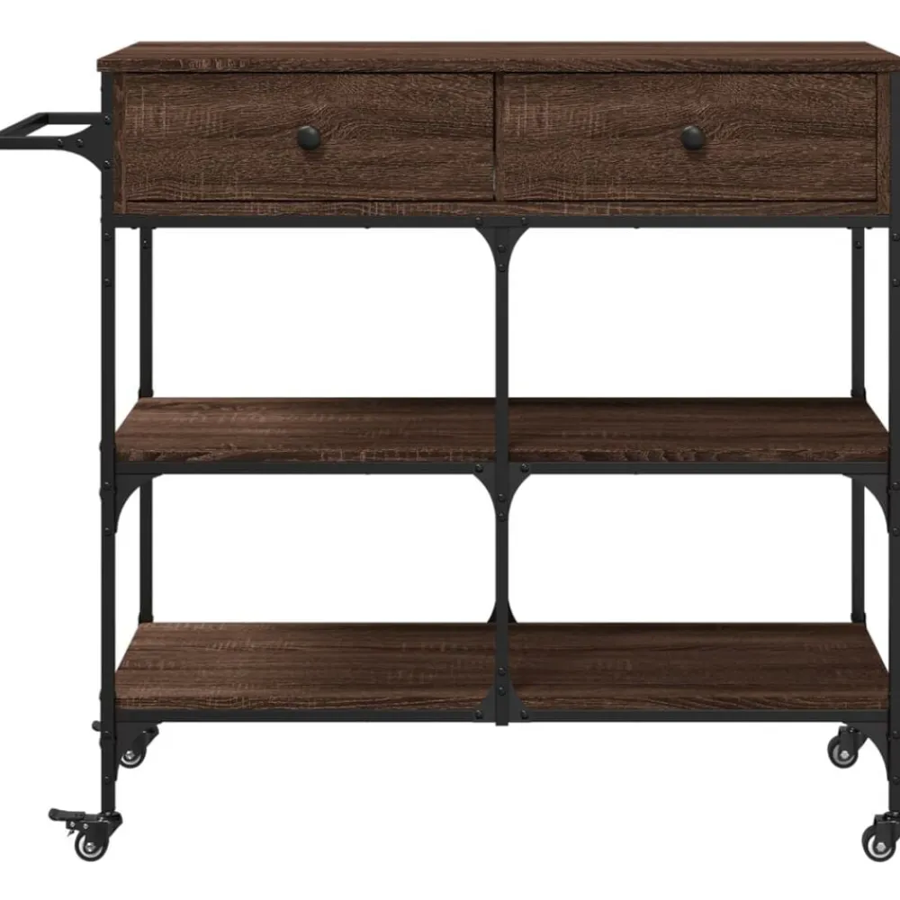 vidaXL Carros E Islas-Carrito de cocina madera ingeniería marrón roble 105x42x95 cm