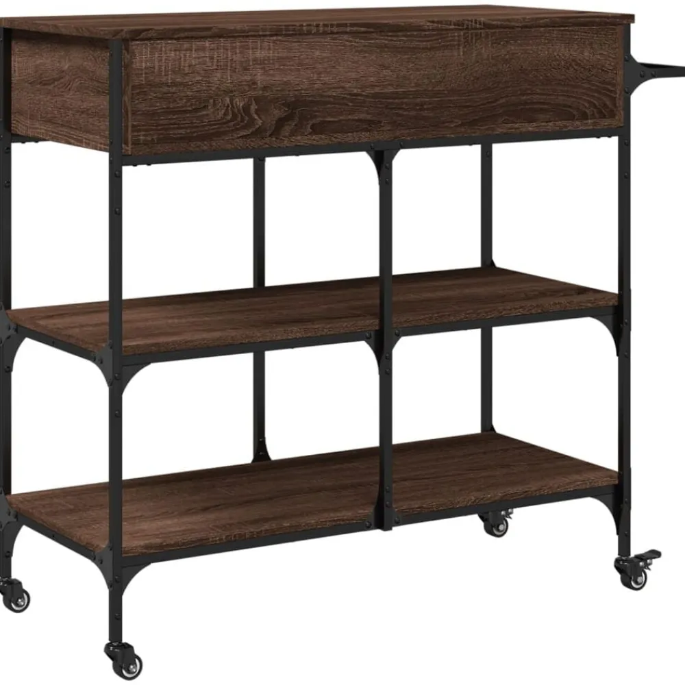 vidaXL Carros E Islas-Carrito de cocina madera ingeniería marrón roble 105x42x95 cm